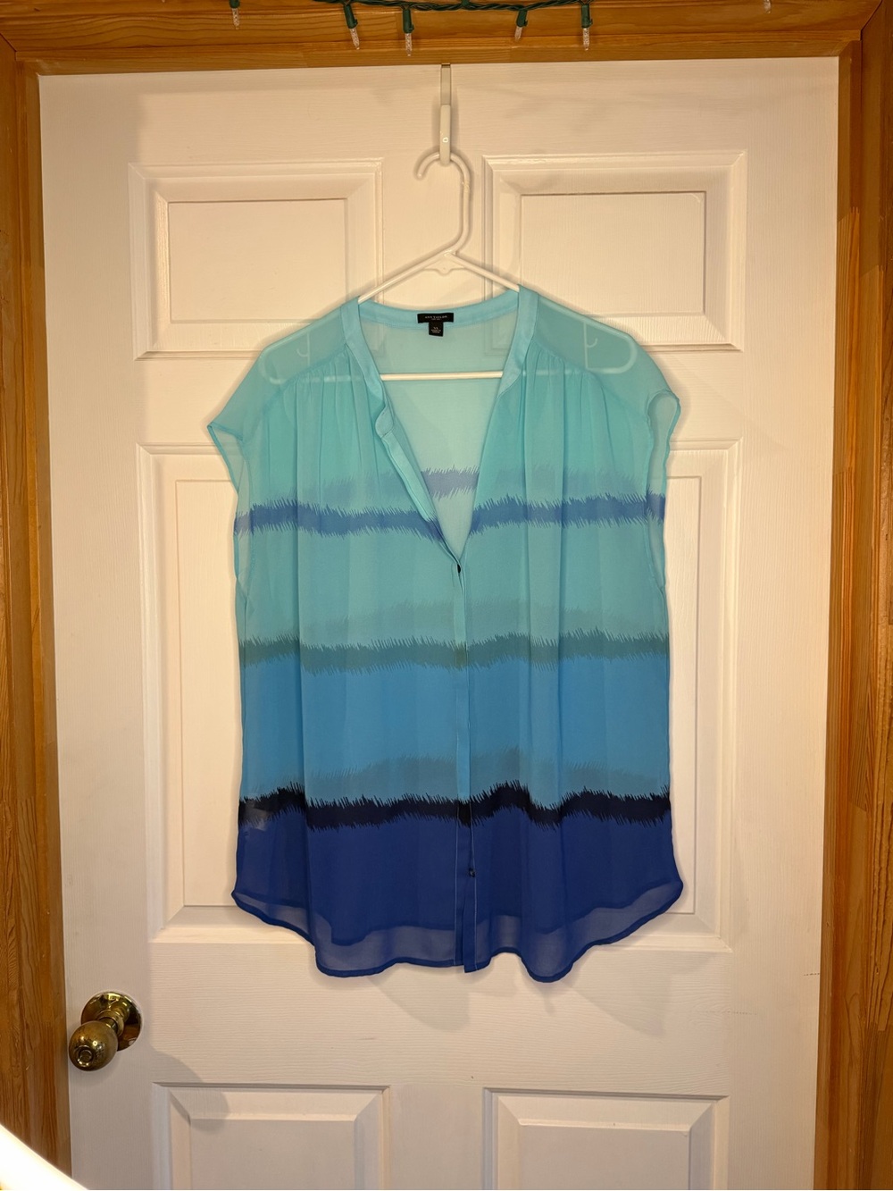 Ann Taylor Blue Ombre Cap-Sleeve Blouse